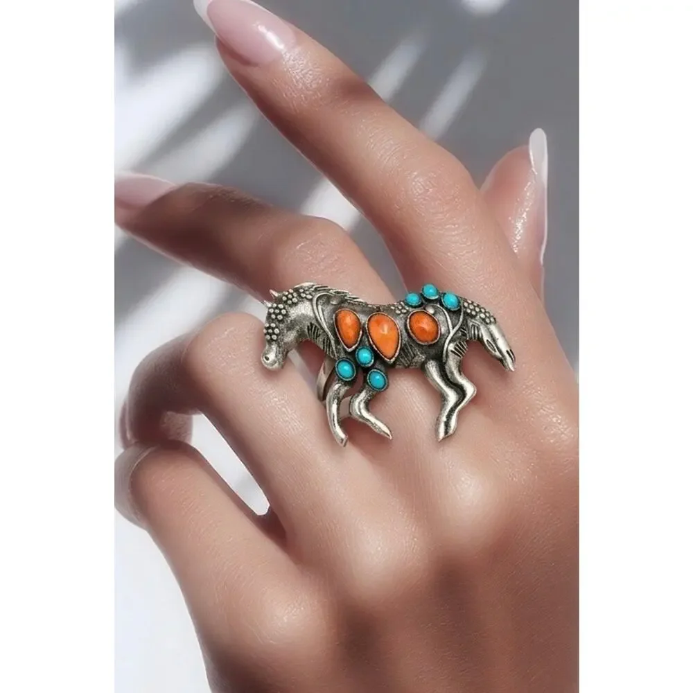 Spiny Oyster Turquoise Wild Horse Ring Sterling Silver Size 9 Boho For Her .925